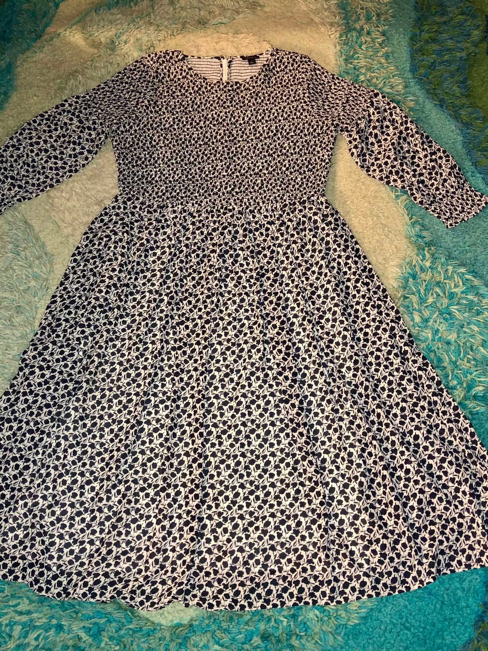 Ann Taylor Navy and White Long Sleeve Floral Dress